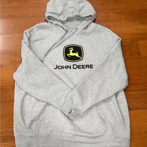 John Deere Hoodie Men's L Gray Pullover Sweatshirt Logo Workwear Casual
